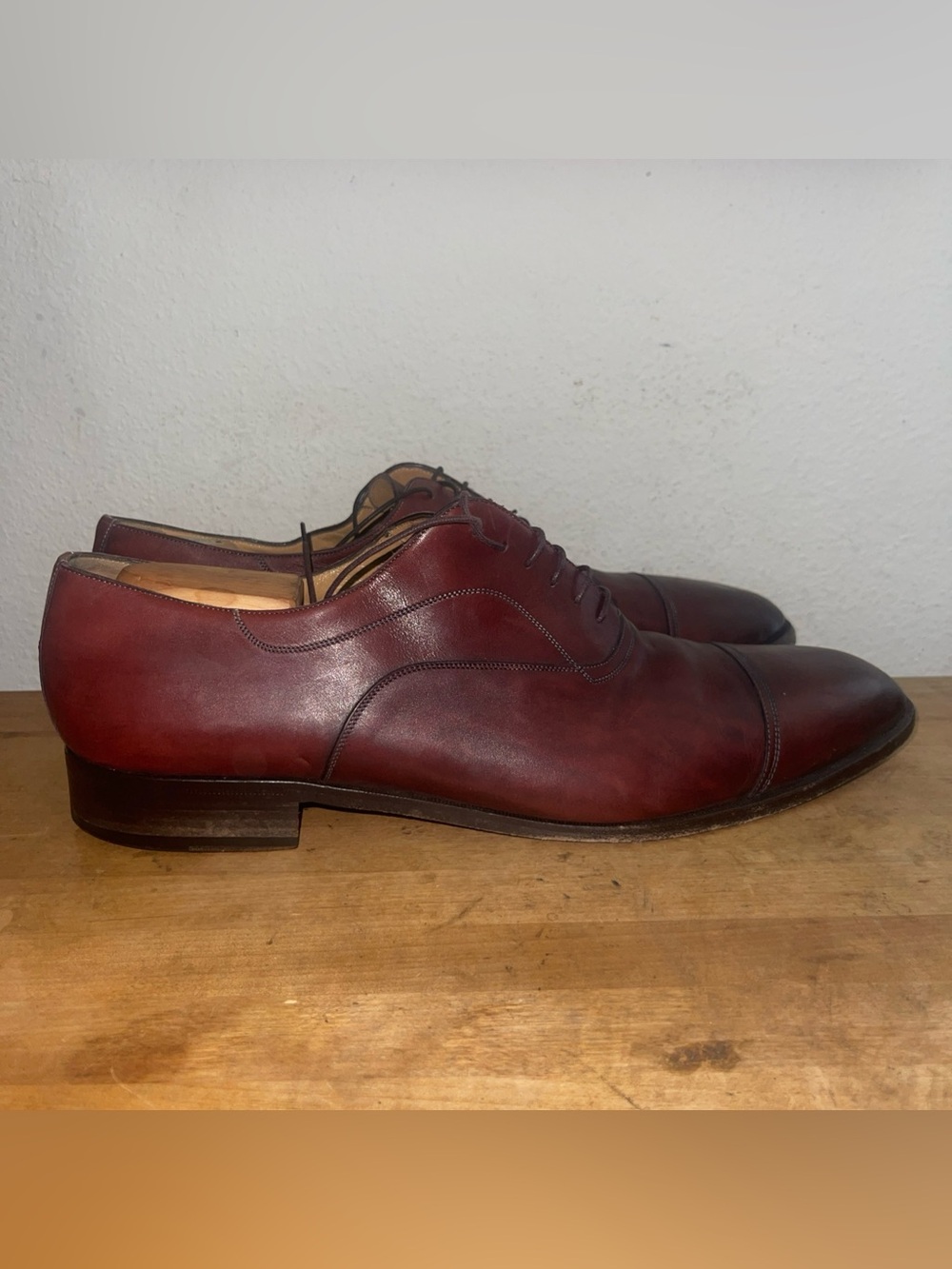 Santoni Burgundy Leather Lace-Up Derby Dress Shoes Sz 15